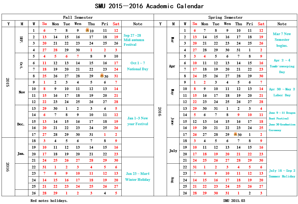 Academic Calendar Southern Medical Uni